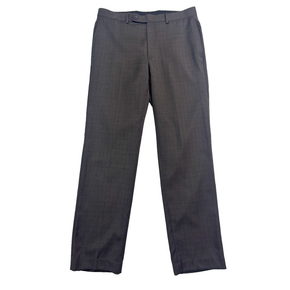 Ralph Lauren 33x32 Brown Check Dress Suit Pants 100% Wool Flat Front Trousers